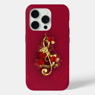 Golden Treble Clef met Rozen bloemen iPhone 15 Pro Case