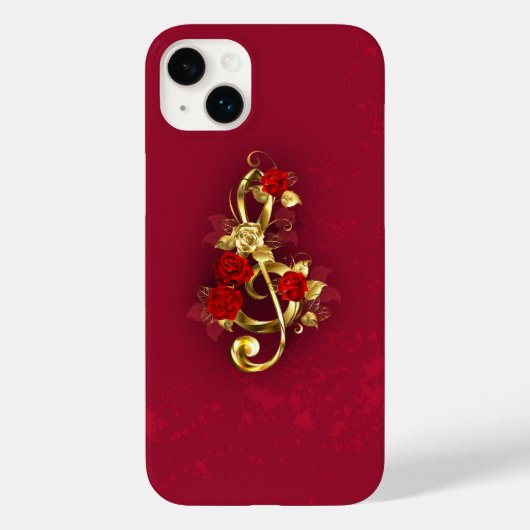 Golden Treble Clef met Rozen bloemen Case-Mate iPhone Case (Achterkant)