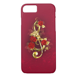 Golden Treble Clef met Rozen bloemen iPhone 8/7 Hoesje