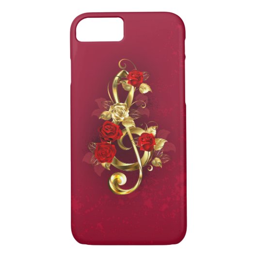 Golden Treble Clef met Rozen bloemen Case-Mate iPhone Case (Achterkant)