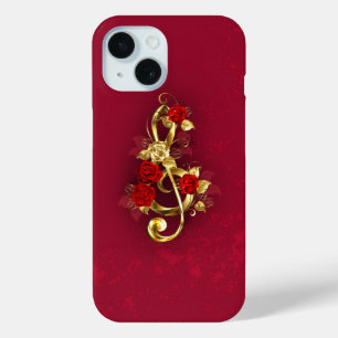 Golden Treble Clef met Rozen bloemen iPhone 15 Case