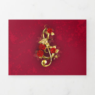 Golden Treble Clef met Rozen bloemen Drieluik Wenskaart