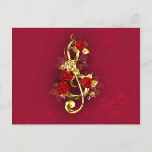 Golden Treble Clef met Rozen bloemen Feestdagenkaart