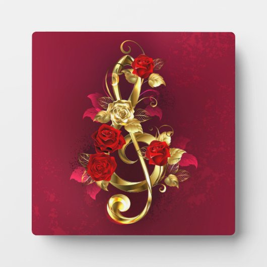 Golden Treble Clef met Rozen bloemen Fotoplaat (Voorkant)