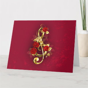 Golden Treble Clef met Rozen bloemen Kaart