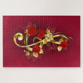 Golden Treble Clef met Rozen bloemen Legpuzzel (Horizontaal)