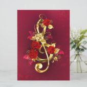 Golden Treble Clef met Rozen bloemen Menu (Staand voorkant)