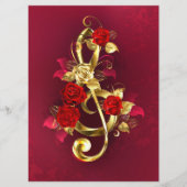 Golden Treble Clef met Rozen bloemen Menu (Voorkant)