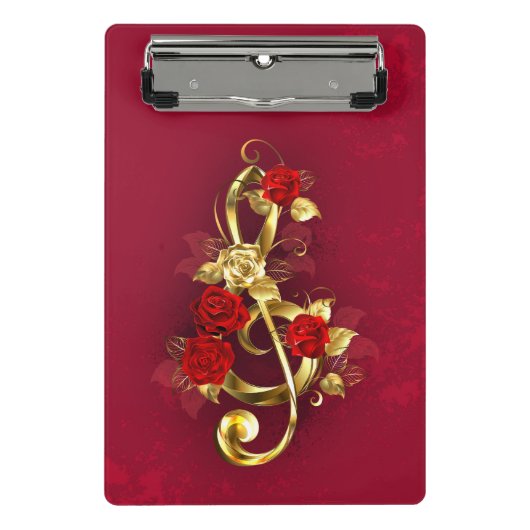 Golden Treble Clef met Rozen bloemen Mini Klembord (Voorkant)
