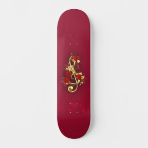 Golden Treble Clef met Rozen bloemen Persoonlijk Skateboard