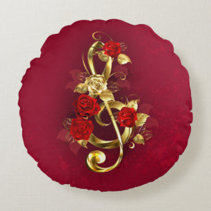 Golden Treble Clef met Rozen bloemen Rond Kussen