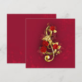 Golden Treble Clef met Rozen bloemen Save The Date (Voorkant / Achterkant)