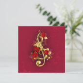 Golden Treble Clef met Rozen bloemen Save The Date (Staand voorkant)