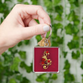 Golden Treble Clef met Rozen bloemen Sleutelhanger (Hand)