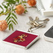 Golden Treble Clef met Rozen bloemen Sleutelhanger (Zijkant)