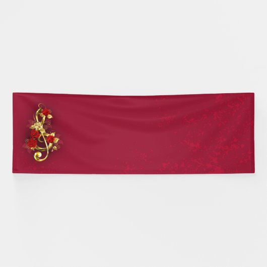 Golden Treble Clef met Rozen bloemen Spandoek (Horizontaal)