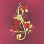 Golden Treble Clef met Rozen bloemen Sticker (Voorkant)