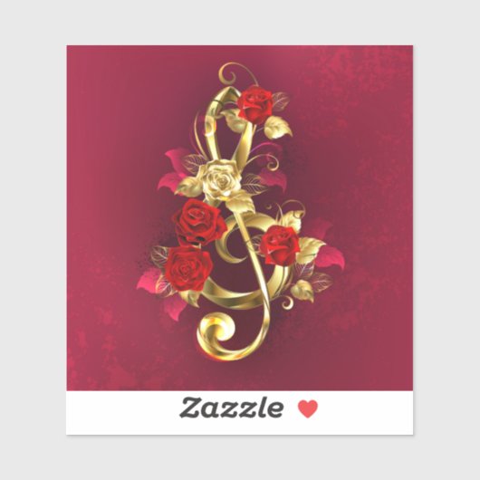 Golden Treble Clef met Rozen bloemen Sticker (Vel)