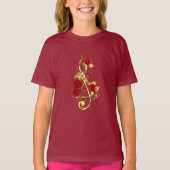 Golden Treble Clef met Rozen bloemen T-shirt (Voorkant)