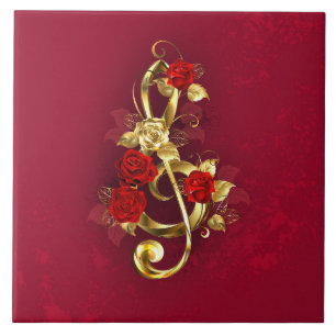 Golden Treble Clef met Rozen bloemen Tegeltje