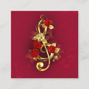 Golden Treble Clef met Rozen bloemen Vierkante Visitekaartje