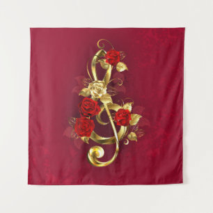 Golden Treble Clef met Rozen bloemen Wandkleed