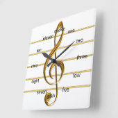 Golden Treble Clef Vierkante Klok (Hoek)