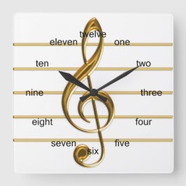 Golden Treble Clef Vierkante Klok