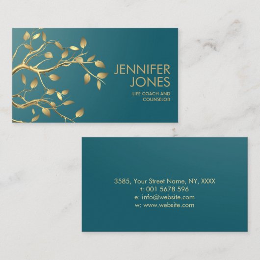 Golden Tree Branch op Blauwgroen Visitekaartje (Voorkant / Achterkant)