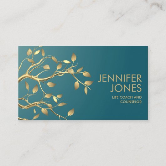 Golden Tree Branch op Blauwgroen Visitekaartje (Voorkant)