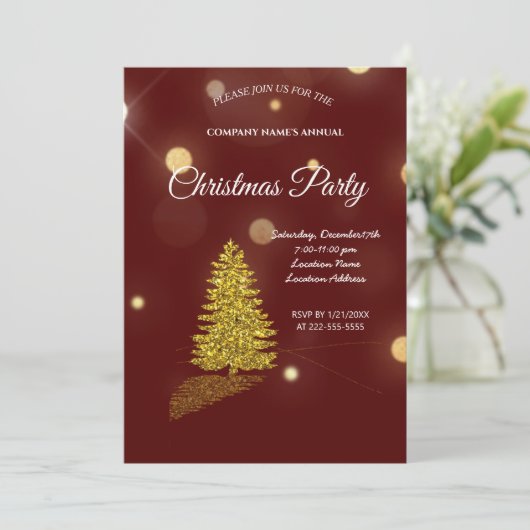 Golden tree, gouden rendieren en Santa Claus Invi Kaart (Staand voorkant)