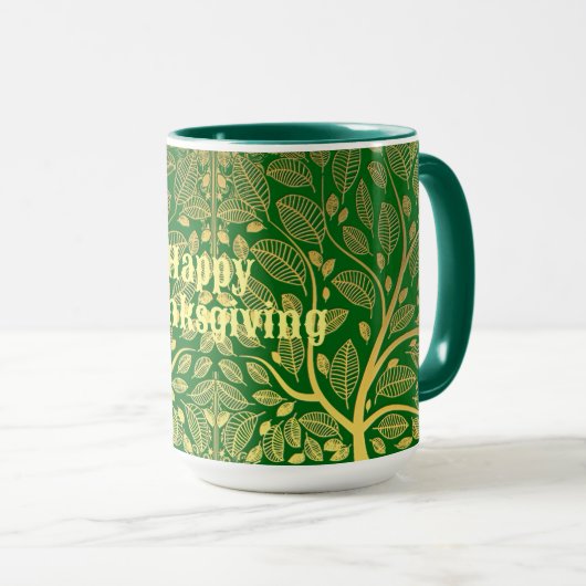 Golden Tree Happy Thanksgiving Green Herfst Mok (Voorkant rechts)