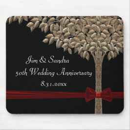 Golden Tree met rood lint en koolstof Muismat