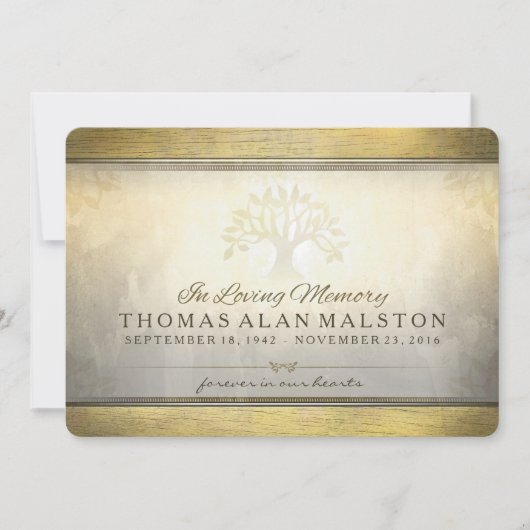 Golden Tree of Life Memorial Service Invitation Kaart (Voorkant)