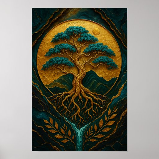 Golden Tree of Life Mystieke Natuur Poster (Voorkant)