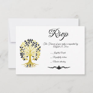 Golden Tree of Life Tijdloos Sophisticated Elegant RSVP Kaartje