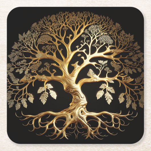 Golden Tree of Life Yggdrasil Kartonnen Onderzetters (Voorkant)