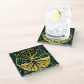Golden Tree of Life Yggdrasil op Malachite Glazen Onderzetter (Schuin)