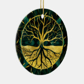 Golden Tree of Life Yggdrasil op Malachite Keramisch Ornament (Rechts)
