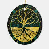 Golden Tree of Life Yggdrasil op Malachite Keramisch Ornament (Links)