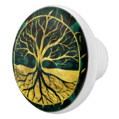 Golden Tree of Life Yggdrasil op Malachite Keramische Knop (Rechts)