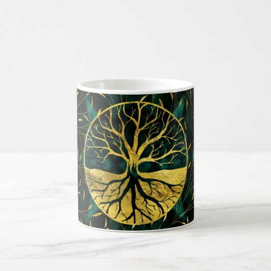 Golden Tree of Life Yggdrasil op Malachite Koffiemok (Center)
