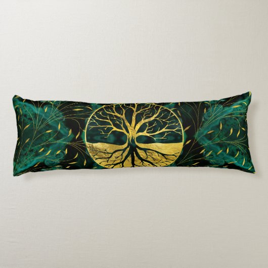 Golden Tree of Life Yggdrasil op Malachite Lichaamskussen (Achterkant)