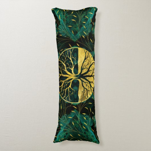 Golden Tree of Life Yggdrasil op Malachite Lichaamskussen (Voorkant Verticaal)