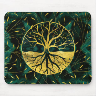 Golden Tree of Life Yggdrasil op Malachite Muismat