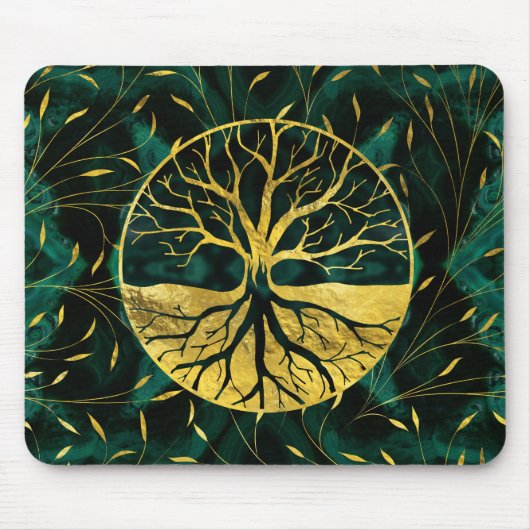 Golden Tree of Life Yggdrasil op Malachite Muismat (Voorkant)