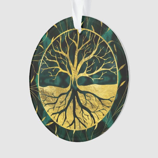 Golden Tree of Life Yggdrasil op Malachite Ornament (voorkant)