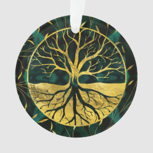 Golden Tree of Life Yggdrasil op Malachite Ornament