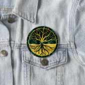 Golden Tree of Life Yggdrasil op Malachite Ronde Button 7,6 Cm (In situ)