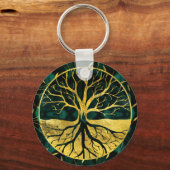Golden Tree of Life Yggdrasil op Malachite Sleutelhanger (Voorkant)